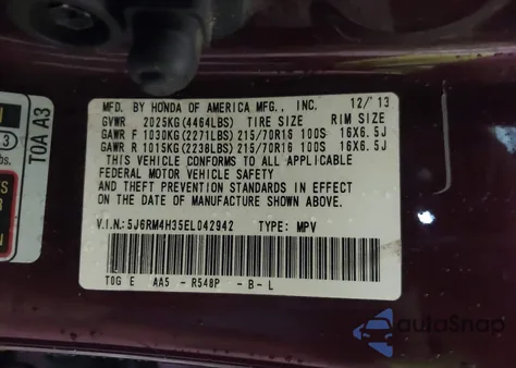 2014 Honda Cr-V Lx from USA, damaged, VIN 5J6RM4H35EL042942